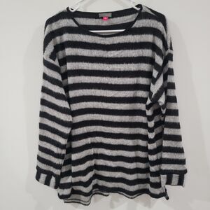 Vince Camuto Womens Sweater Size 1X Striped Gray Black Office Wear Cozy Minimal
